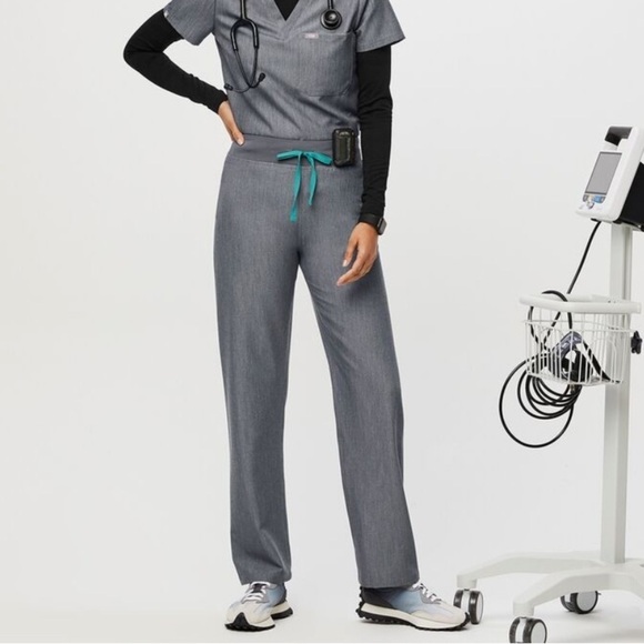 FIGS High Waisted Livingston Basic Scrub Pants Light Blue Grey - Picture 13 of 13